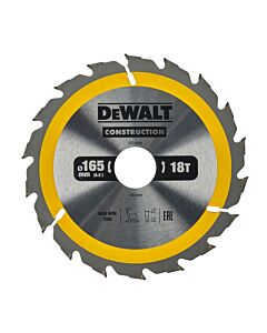 LAME DE SCIE CIRCULAIRE PORTATIVE CARBURE CONSTRUCTION, 165X30MM, 18 DENTS, ATB/DELIGNAGE, ANGLE D'ATTAQUE 20 POUR LA COUPE DU BOIS DUR ET TENDRE, MDF, CONTREPLAQUES ET BOIS DE RECUPERATION - DEWALT DT1936-QZ