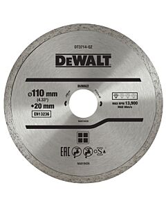 DISQUE POUR SCIE A CARRELAGE PORTATIVE DWC410 POUR APPLICATIONS GENERALES A SEC OU A L'EAU 110X20MM - DEWALT DT3714-QZ